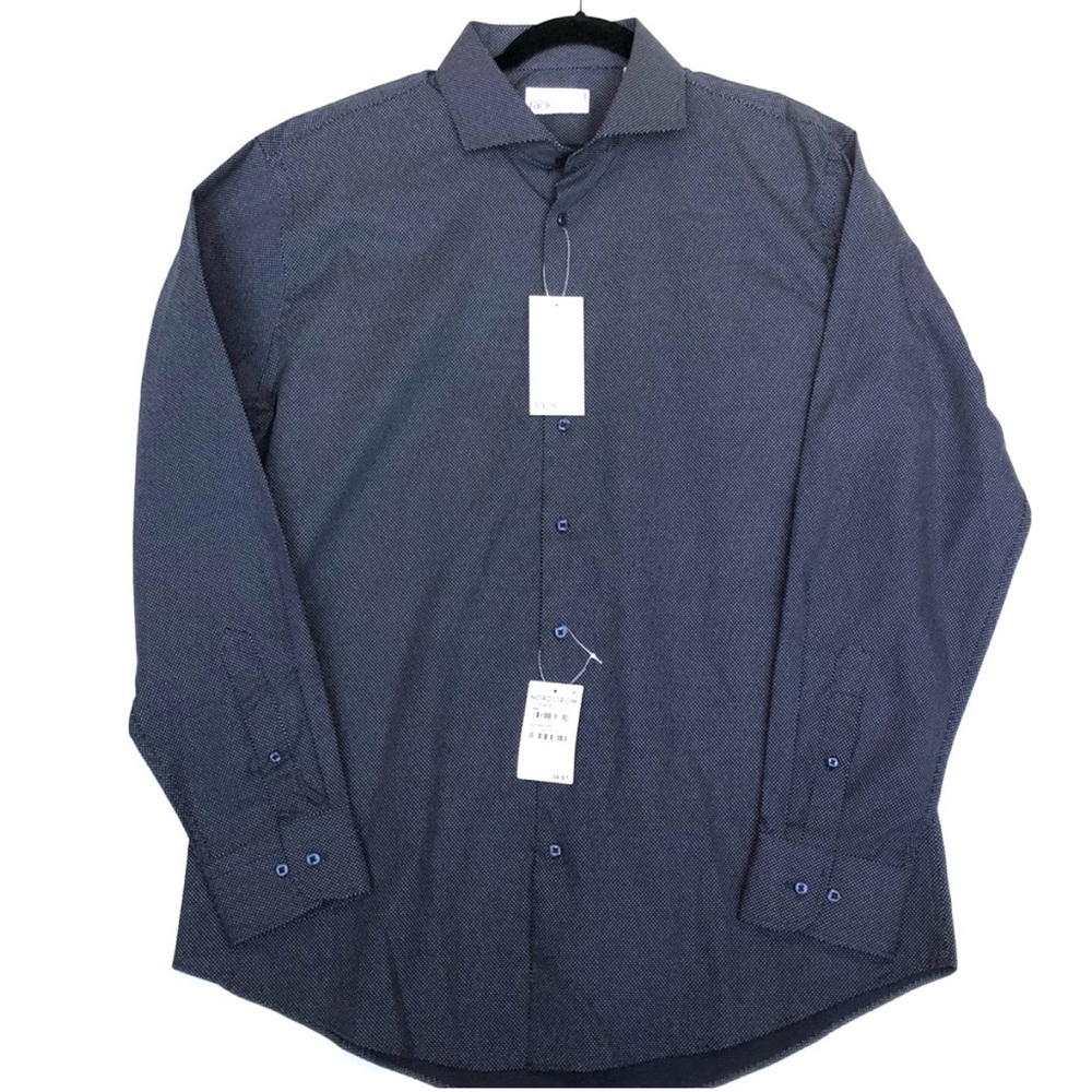 NWT Nordstrom Men's Trim Fit Navy Long Sleeve Button Down Size 17 X 34/35 Large